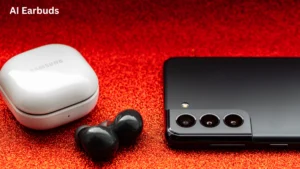 AI earbuds delivering adaptive noise cancellation and real-time language translation in 2026.