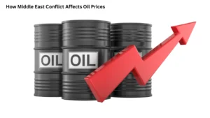 Global oil price chart reacting to Middle East conflict and energy market uncertainty