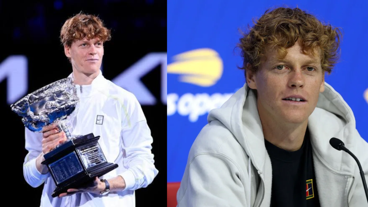 Jannik Sinner celebrates after reaching the Wimbledon 2026 men's singles quarterfinal.