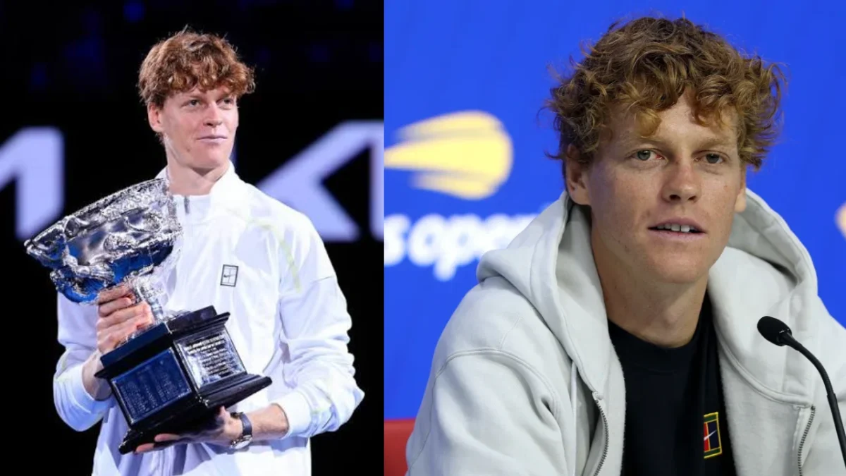 Jannik Sinner celebrates after reaching the Wimbledon 2026 men's singles quarterfinal.