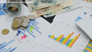 Personal financial management icons representing budgeting, saving, investing, and financial security
