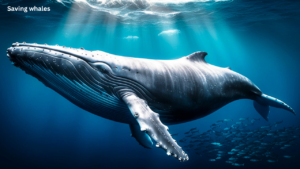 Gray whale swimming near the Golden Gate Bridge during migration in San Francisco Bay
