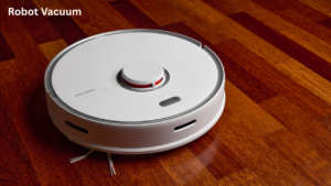 AI robot vacuum cleaning a modern home with smart mapping and obstacle avoidance technology.