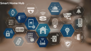 Smart home hub controlling connected devices with AI automation and voice commands in a modern smart home.