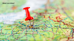 World atlas open on a geography map for learning