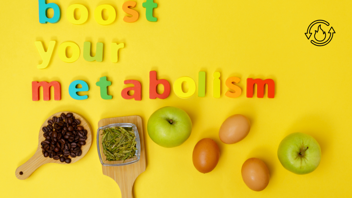 Foods that boost metabolism including eggs, salmon, green tea, berries, broccoli, Greek yogurt, nuts, and healthy vegetables for weight loss
