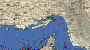 Oil tanker transiting the Strait of Hormuz amid geopolitical tensions and global energy market concerns.