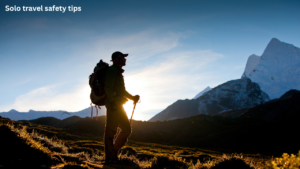 Solo traveler planning a safe trip with travel documents and map