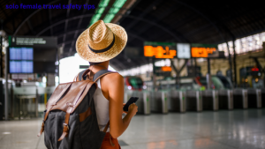 Solo female traveler following travel safety tips at the airport