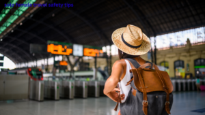 Solo woman protecting her passport and money during international travel