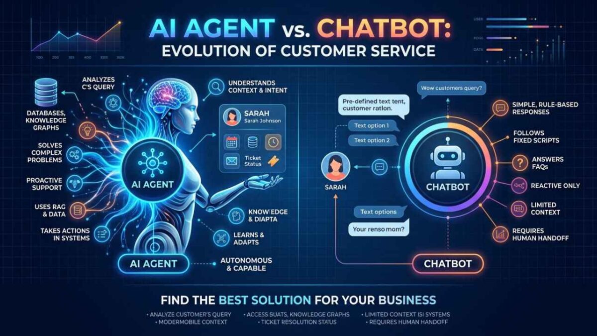 AI Agent vs Chatbot comparison showing how AI agents and chatbots work