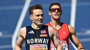 Young Karsten Warholm competing in track and field event
