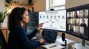A remote team collaborating on a complex project by implementing a seamless google flow integration system.