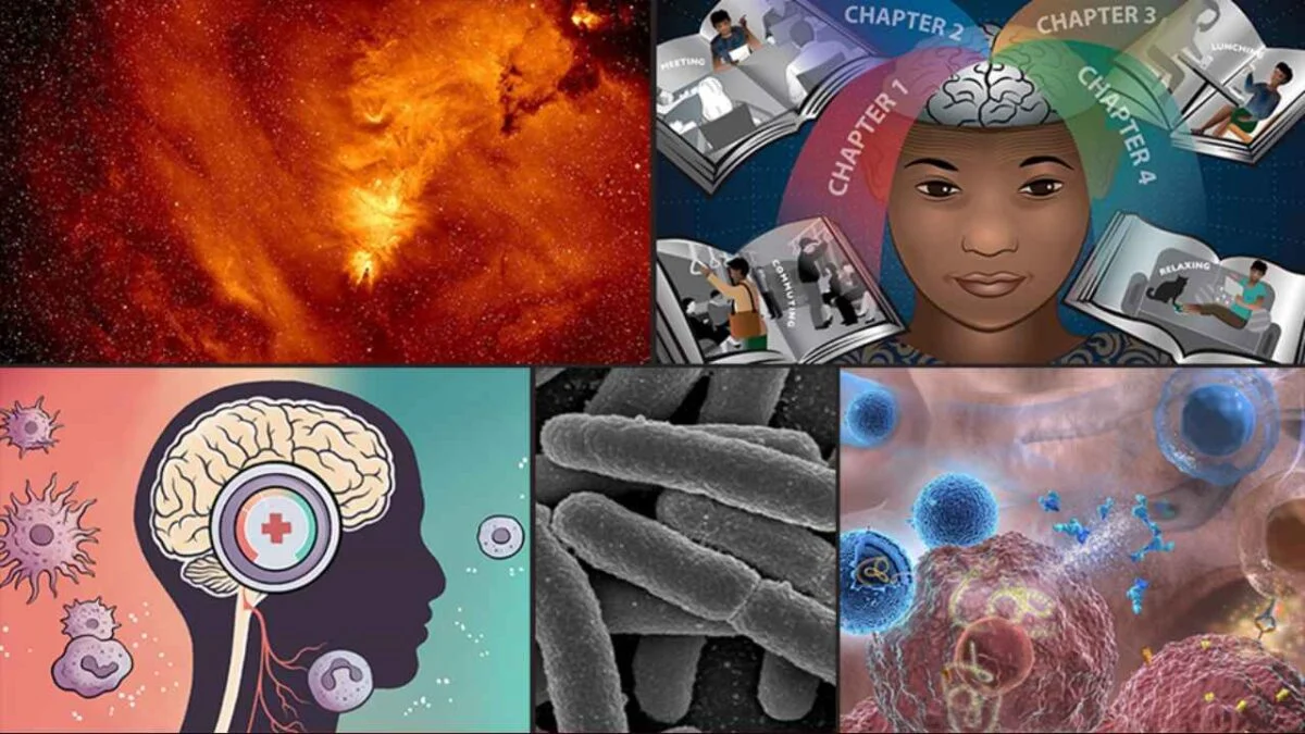 "Infographic highlighting recent science discoveries and breakthrough laboratory research"